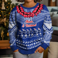 Toa Samoa Christmas Kid Ugly Christmas Sweater Samoa Siva Tau Manuia Le Kerisimasi Blue Vibe - Wonder Print Shop
