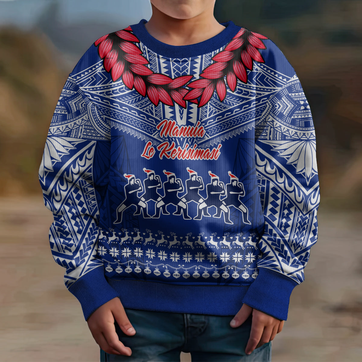 Toa Samoa Christmas Kid Ugly Christmas Sweater Samoa Siva Tau Manuia Le Kerisimasi Blue Vibe - Wonder Print Shop