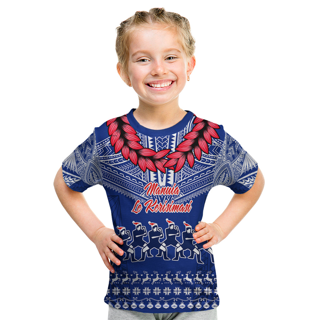 Toa Samoa Christmas Kid T Shirt Samoa Siva Tau Manuia Le Kerisimasi Blue Vibe - Wonder Print Shop