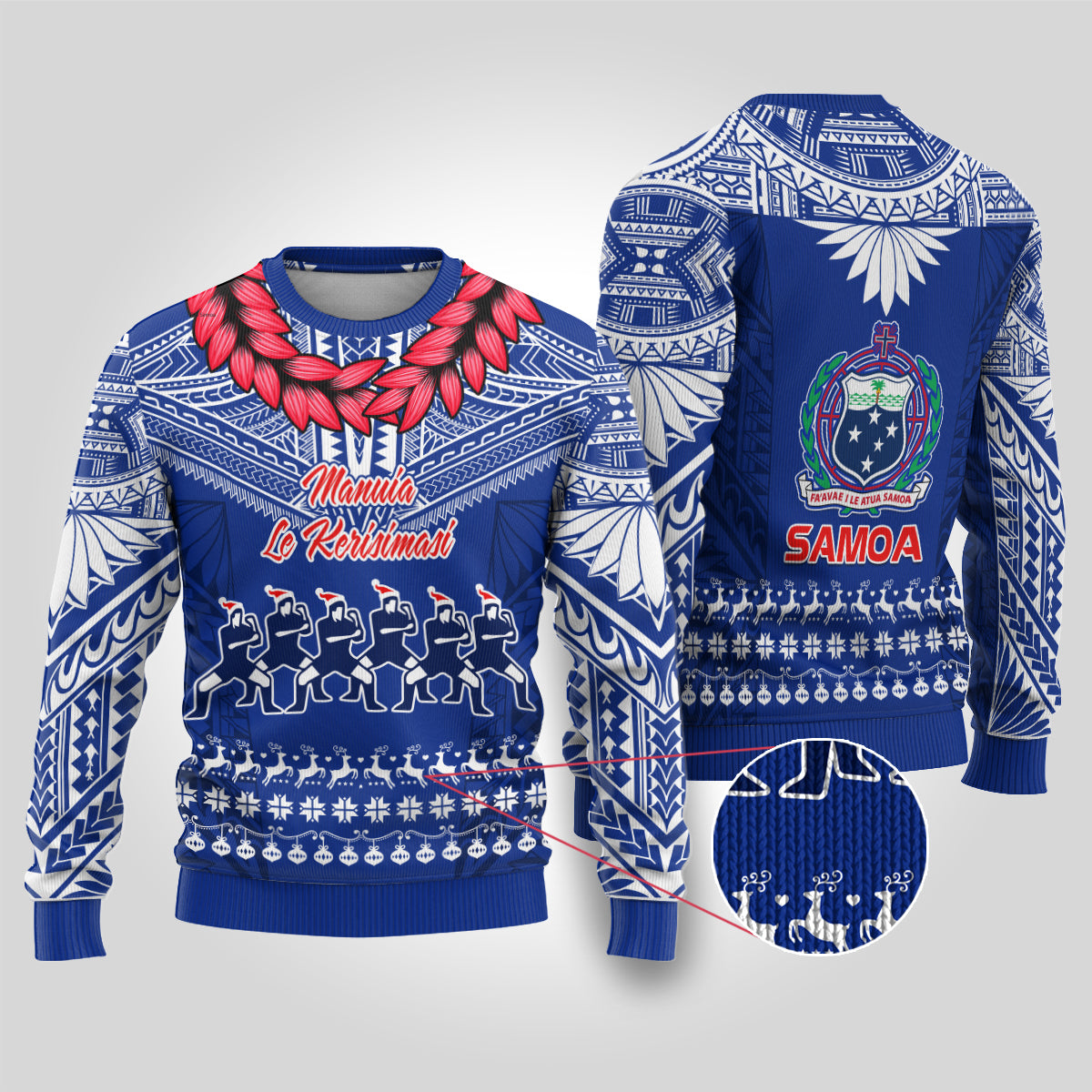 Toa Samoa Christmas Ugly Christmas Sweater Samoa Siva Tau Manuia Le Kerisimasi Blue Vibe - Wonder Print Shop