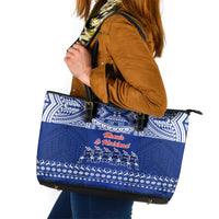 Toa Samoa Christmas Leather Tote Bag Samoa Siva Tau Manuia Le Kerisimasi Blue Vibe - Wonder Print Shop