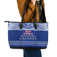 Toa Samoa Christmas Leather Tote Bag Samoa Siva Tau Manuia Le Kerisimasi Blue Vibe - Wonder Print Shop