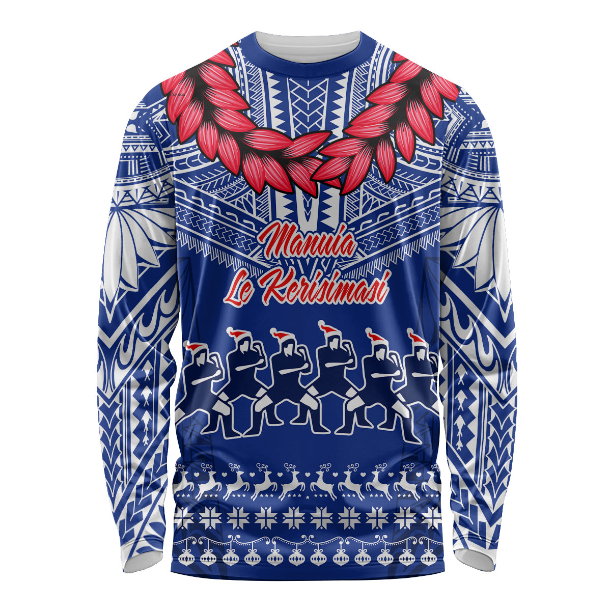Toa Samoa Christmas Long Sleeve Shirt Samoa Siva Tau Manuia Le Kerisimasi Blue Vibe - Wonder Print Shop