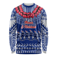 Toa Samoa Christmas Long Sleeve Shirt Samoa Siva Tau Manuia Le Kerisimasi Blue Vibe - Wonder Print Shop