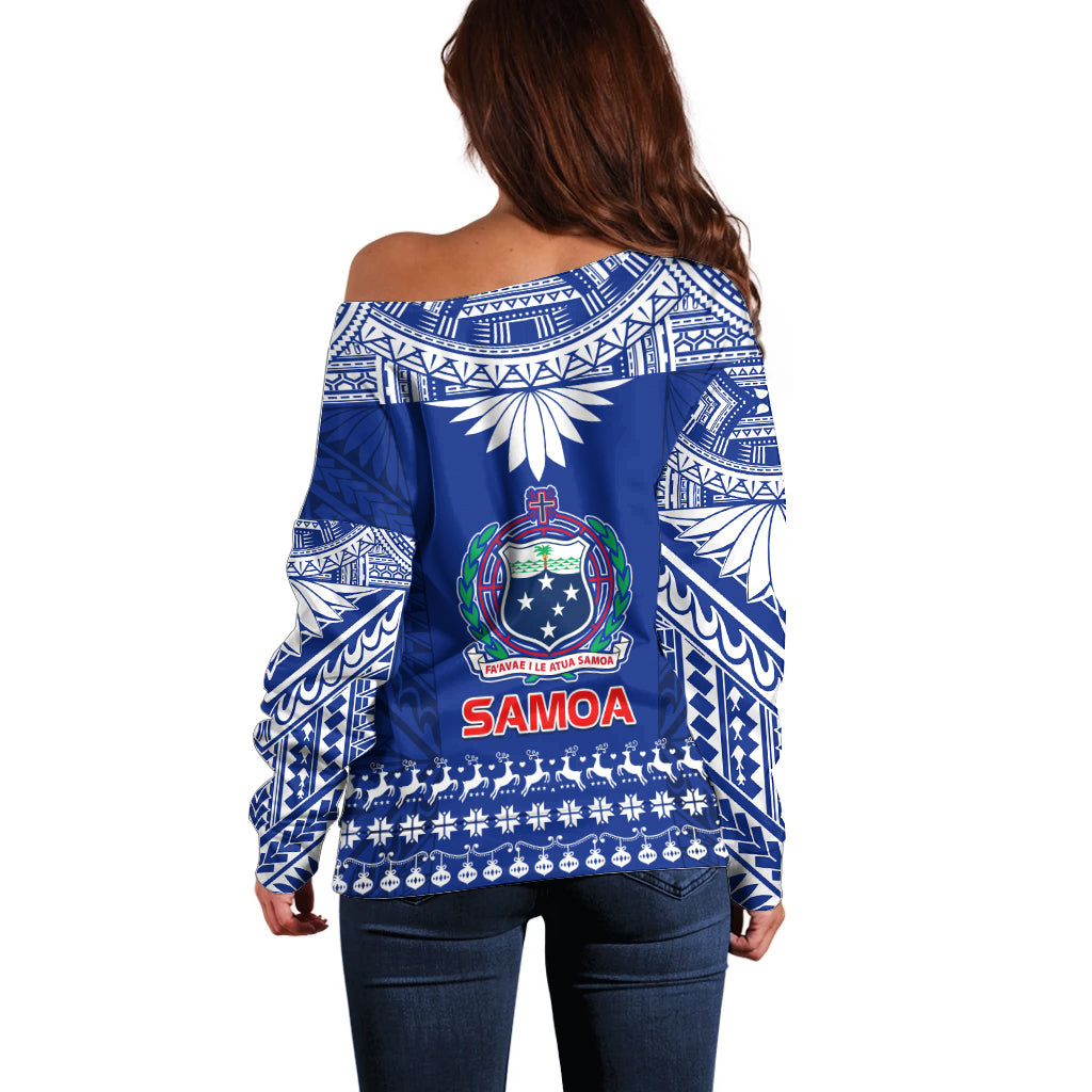 Toa Samoa Christmas Off Shoulder Sweater Samoa Siva Tau Manuia Le Kerisimasi Blue Vibe - Wonder Print Shop