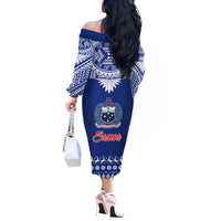 Toa Samoa Christmas Off The Shoulder Long Sleeve Dress Samoa Siva Tau Manuia Le Kerisimasi Blue Vibe - Wonder Print Shop
