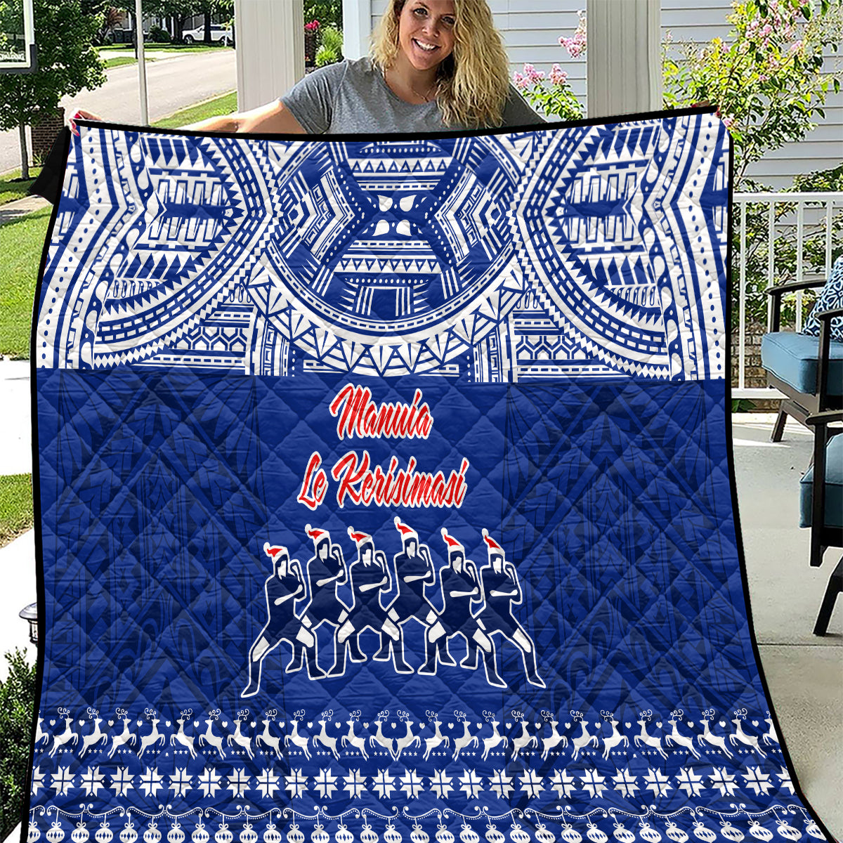 Toa Samoa Christmas Quilt Samoa Siva Tau Manuia Le Kerisimasi Blue Vibe - Wonder Print Shop