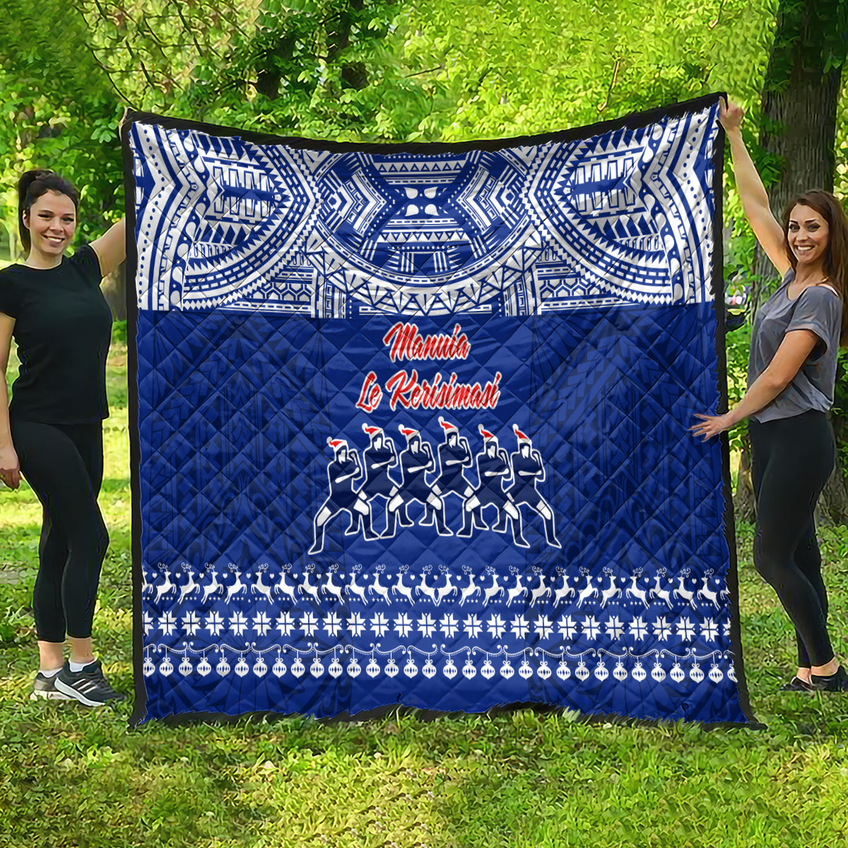 Toa Samoa Christmas Quilt Samoa Siva Tau Manuia Le Kerisimasi Blue Vibe - Wonder Print Shop