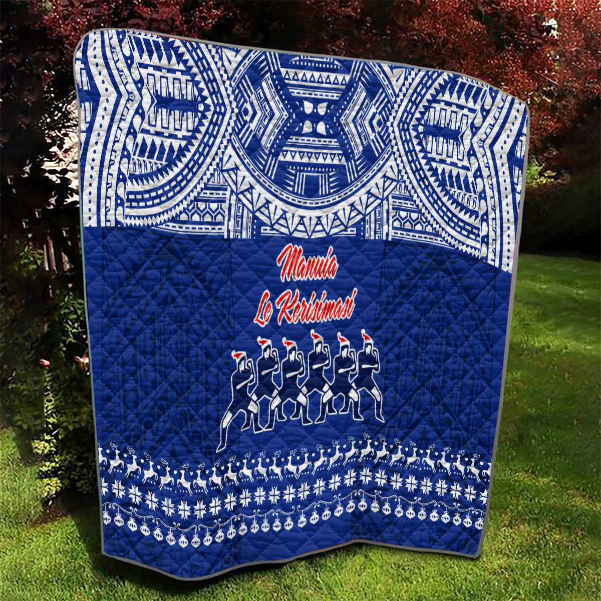 Toa Samoa Christmas Quilt Samoa Siva Tau Manuia Le Kerisimasi Blue Vibe - Wonder Print Shop
