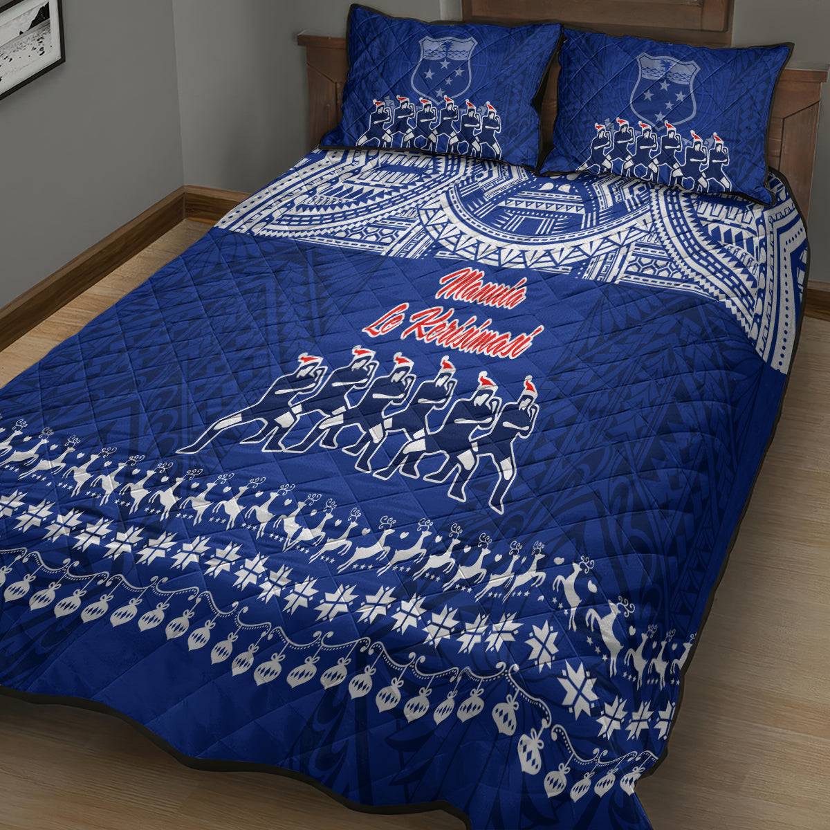 Toa Samoa Christmas Quilt Bed Set Samoa Siva Tau Manuia Le Kerisimasi Blue Vibe - Wonder Print Shop