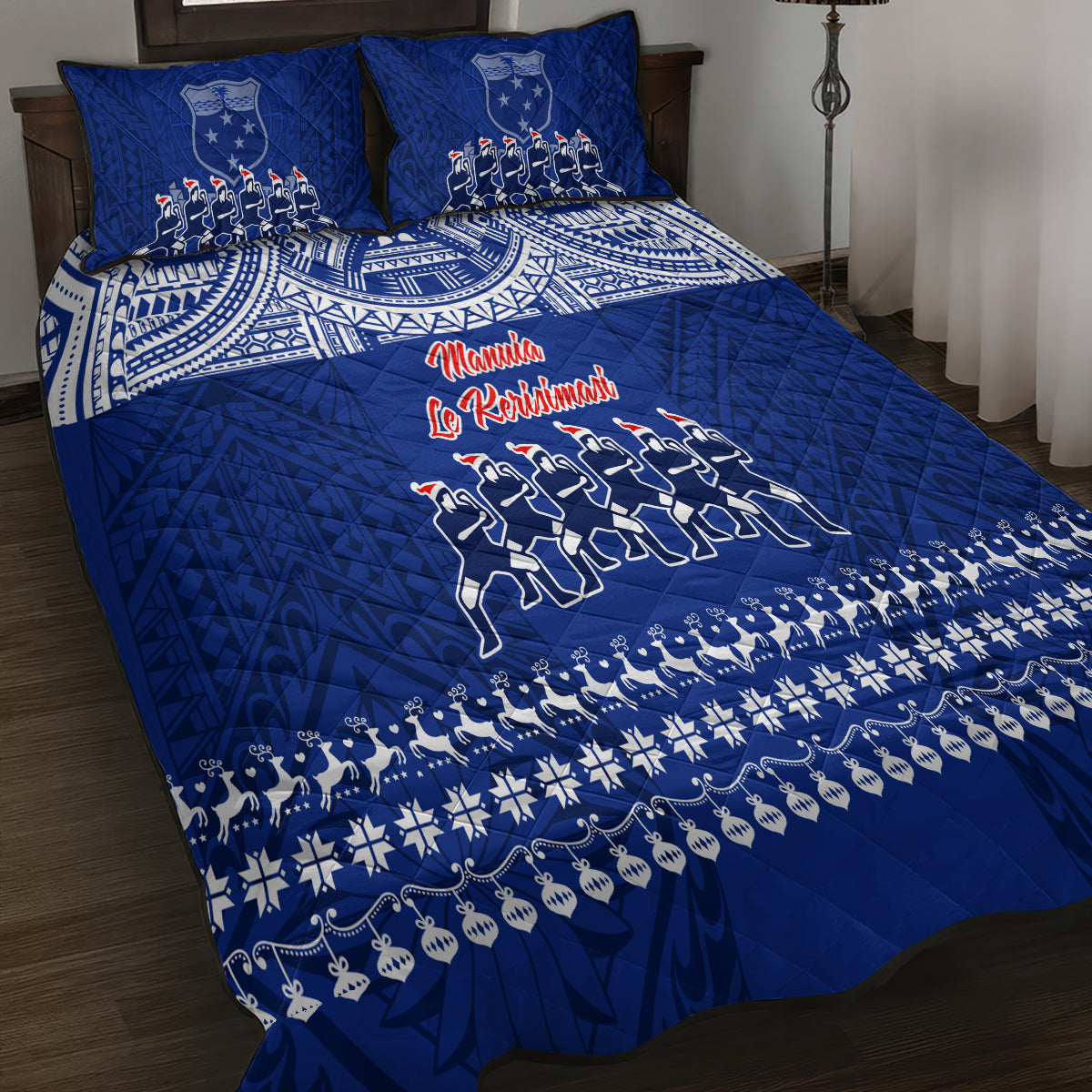 Toa Samoa Christmas Quilt Bed Set Samoa Siva Tau Manuia Le Kerisimasi Blue Vibe - Wonder Print Shop