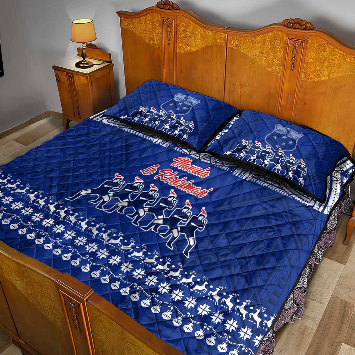 Toa Samoa Christmas Quilt Bed Set Samoa Siva Tau Manuia Le Kerisimasi Blue Vibe - Wonder Print Shop