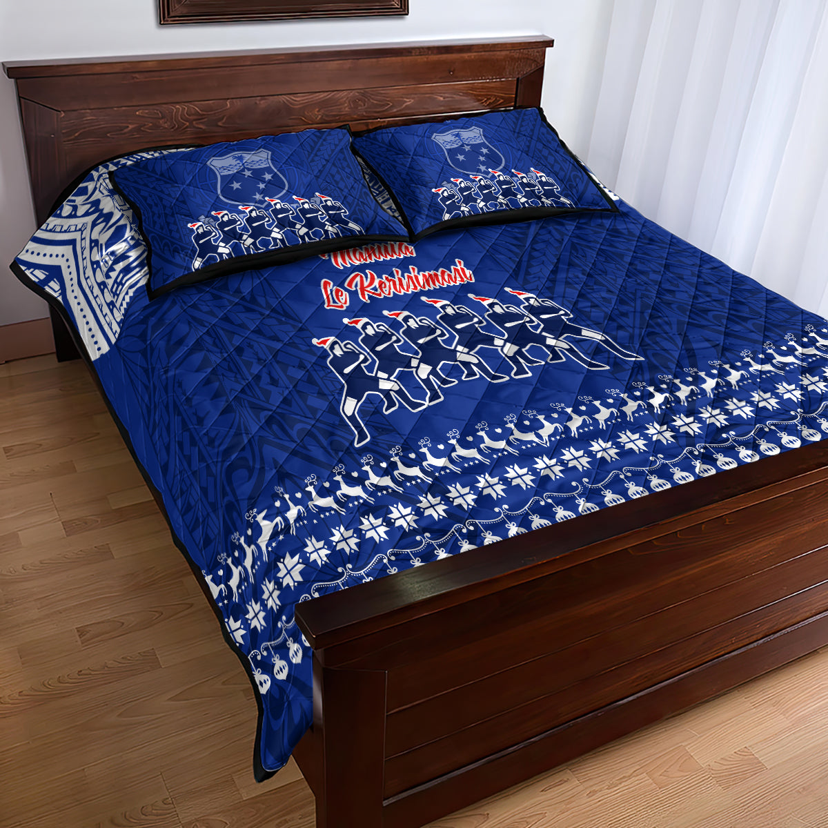 Toa Samoa Christmas Quilt Bed Set Samoa Siva Tau Manuia Le Kerisimasi Blue Vibe - Wonder Print Shop