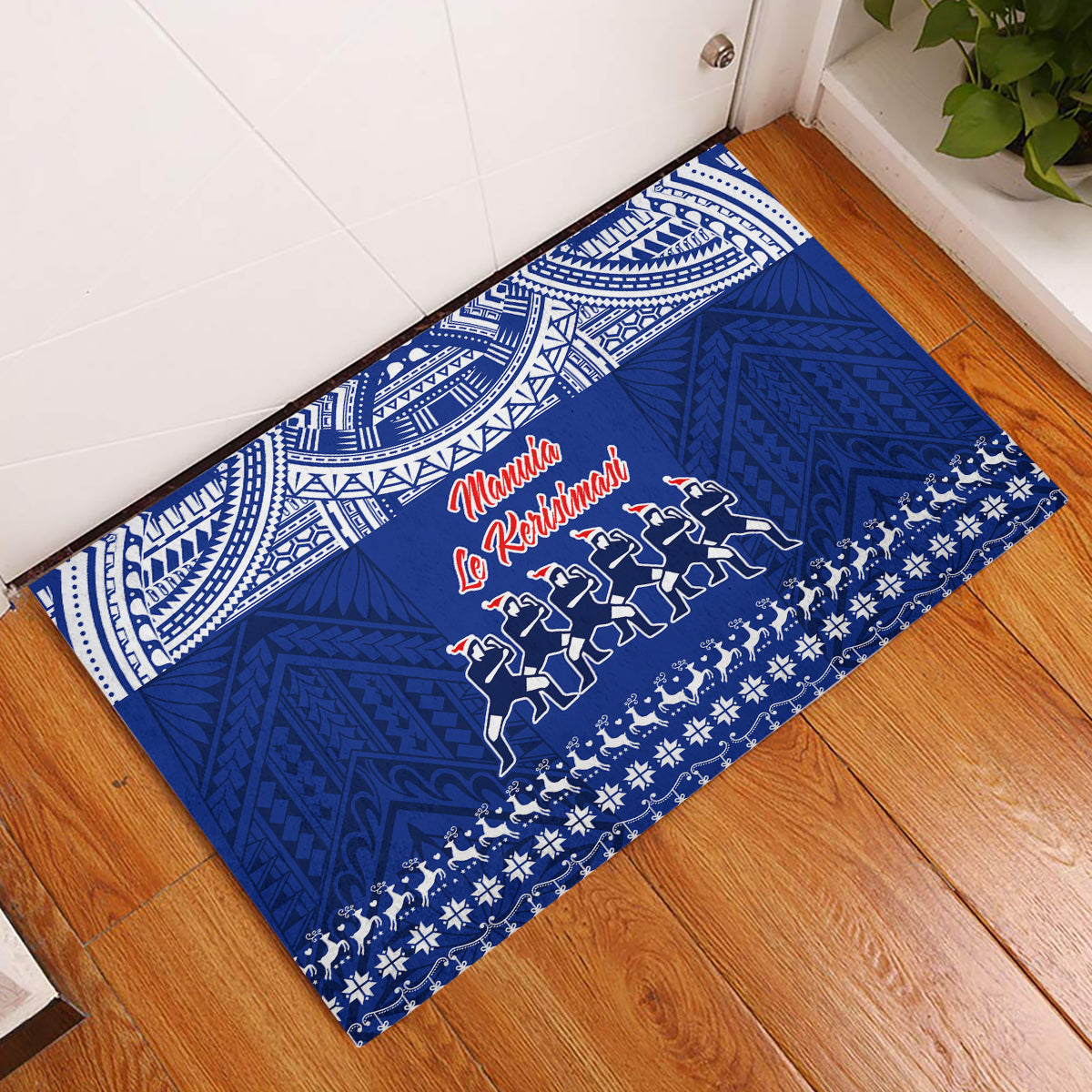 Toa Samoa Christmas Rubber Doormat Samoa Siva Tau Manuia Le Kerisimasi Blue Vibe - Wonder Print Shop