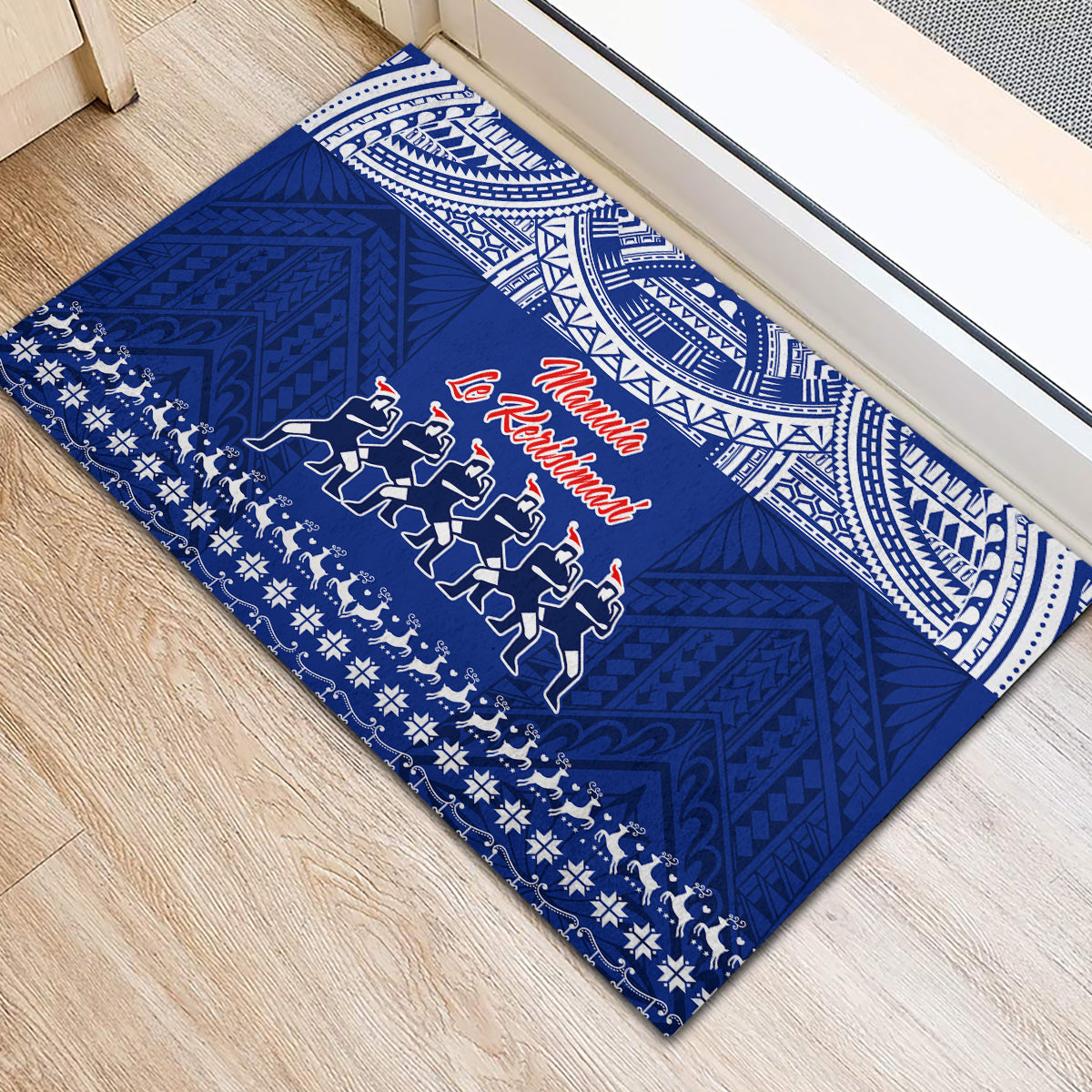 Toa Samoa Christmas Rubber Doormat Samoa Siva Tau Manuia Le Kerisimasi Blue Vibe - Wonder Print Shop