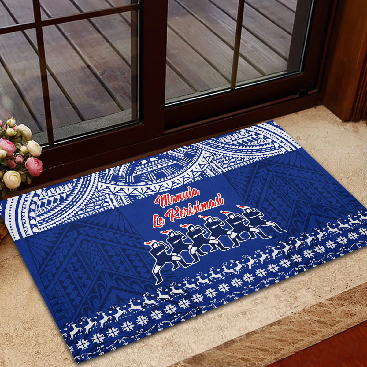 Toa Samoa Christmas Rubber Doormat Samoa Siva Tau Manuia Le Kerisimasi Blue Vibe - Wonder Print Shop