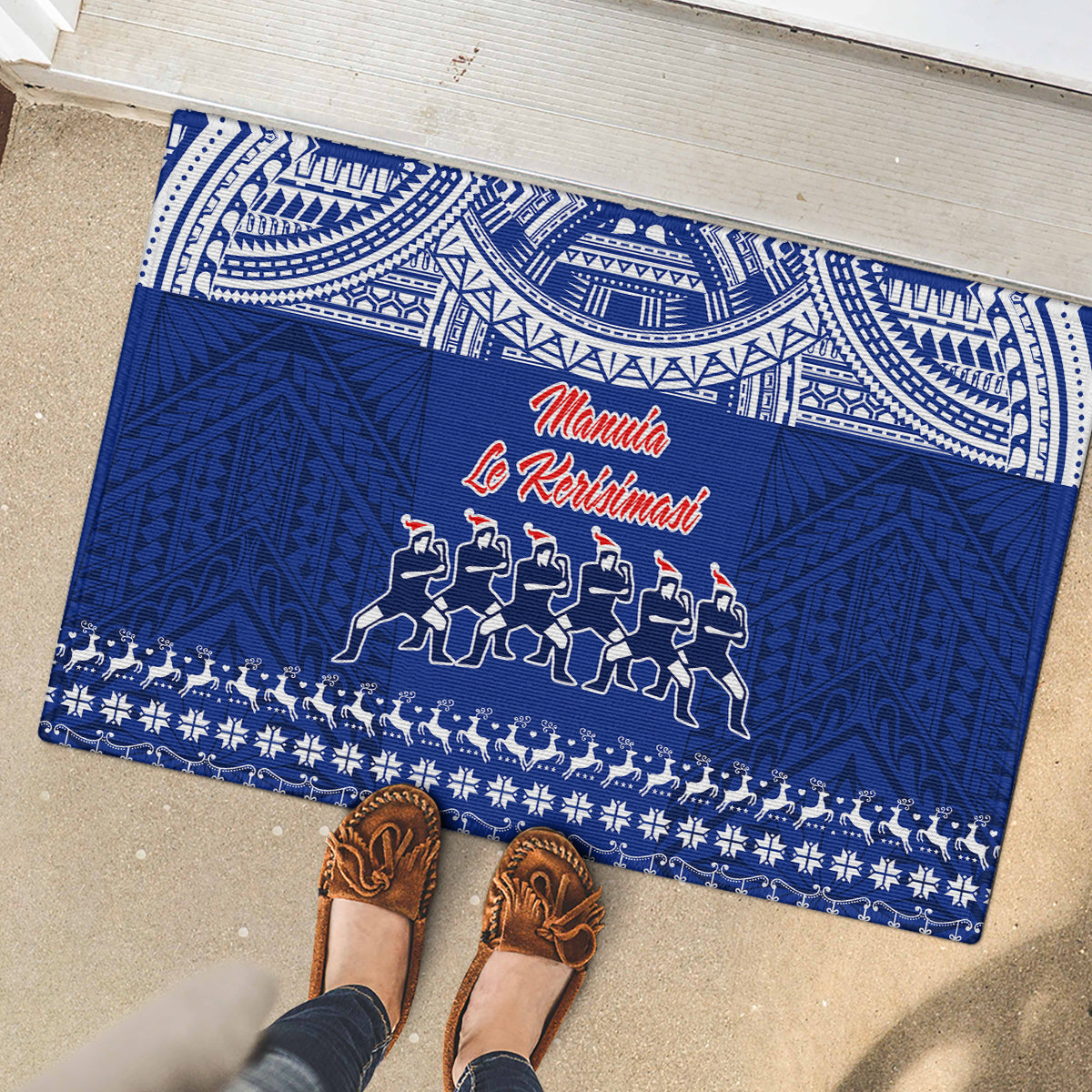 Toa Samoa Christmas Rubber Doormat Samoa Siva Tau Manuia Le Kerisimasi Blue Vibe - Wonder Print Shop