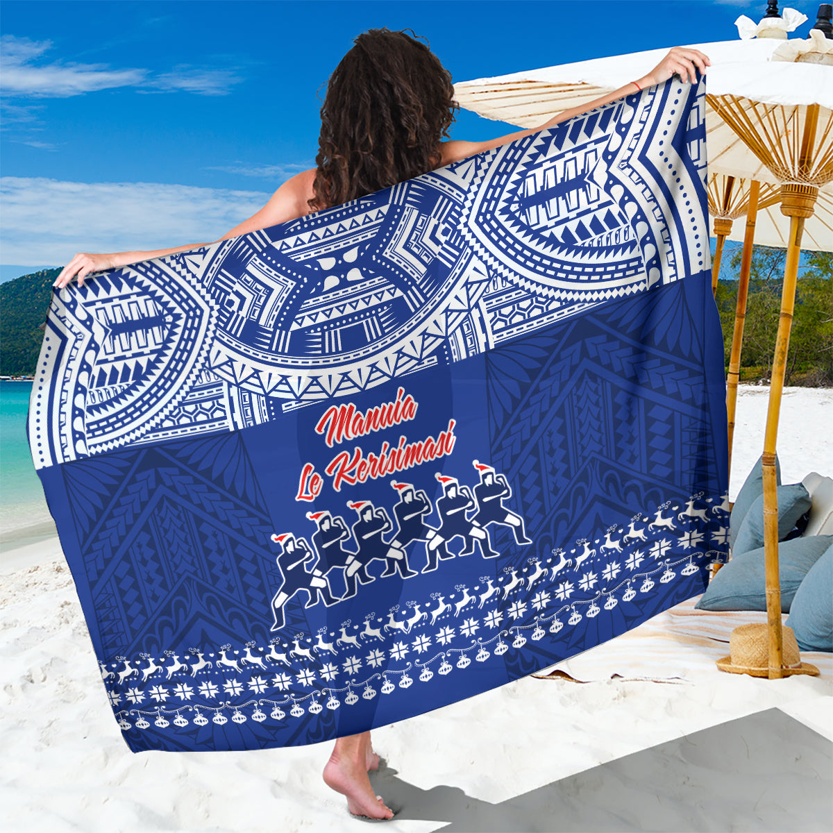 Toa Samoa Christmas Sarong Samoa Siva Tau Manuia Le Kerisimasi Blue Vibe - Wonder Print Shop