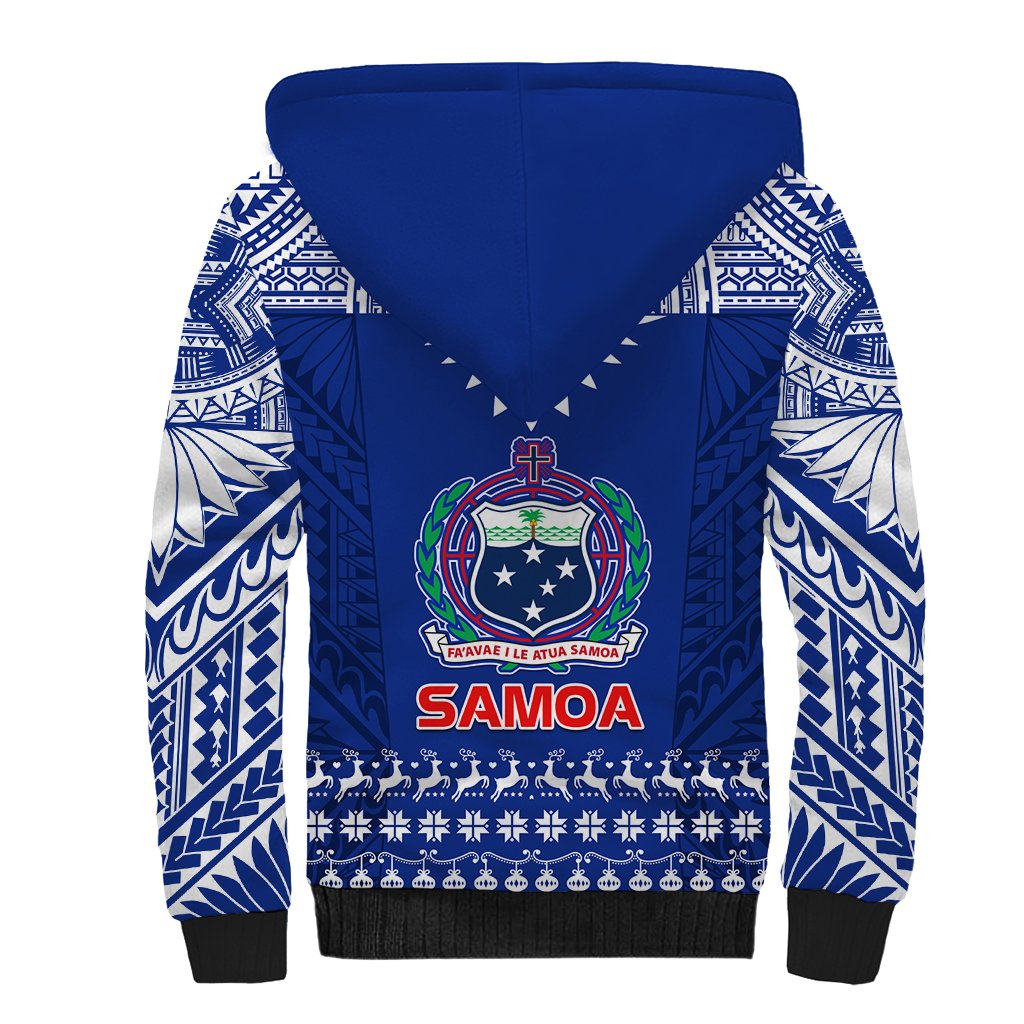 Toa Samoa Christmas Sherpa Hoodie Samoa Siva Tau Manuia Le Kerisimasi Blue Vibe - Wonder Print Shop