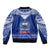 Toa Samoa Christmas Sleeve Zip Bomber Jacket Samoa Siva Tau Manuia Le Kerisimasi Blue Vibe - Wonder Print Shop