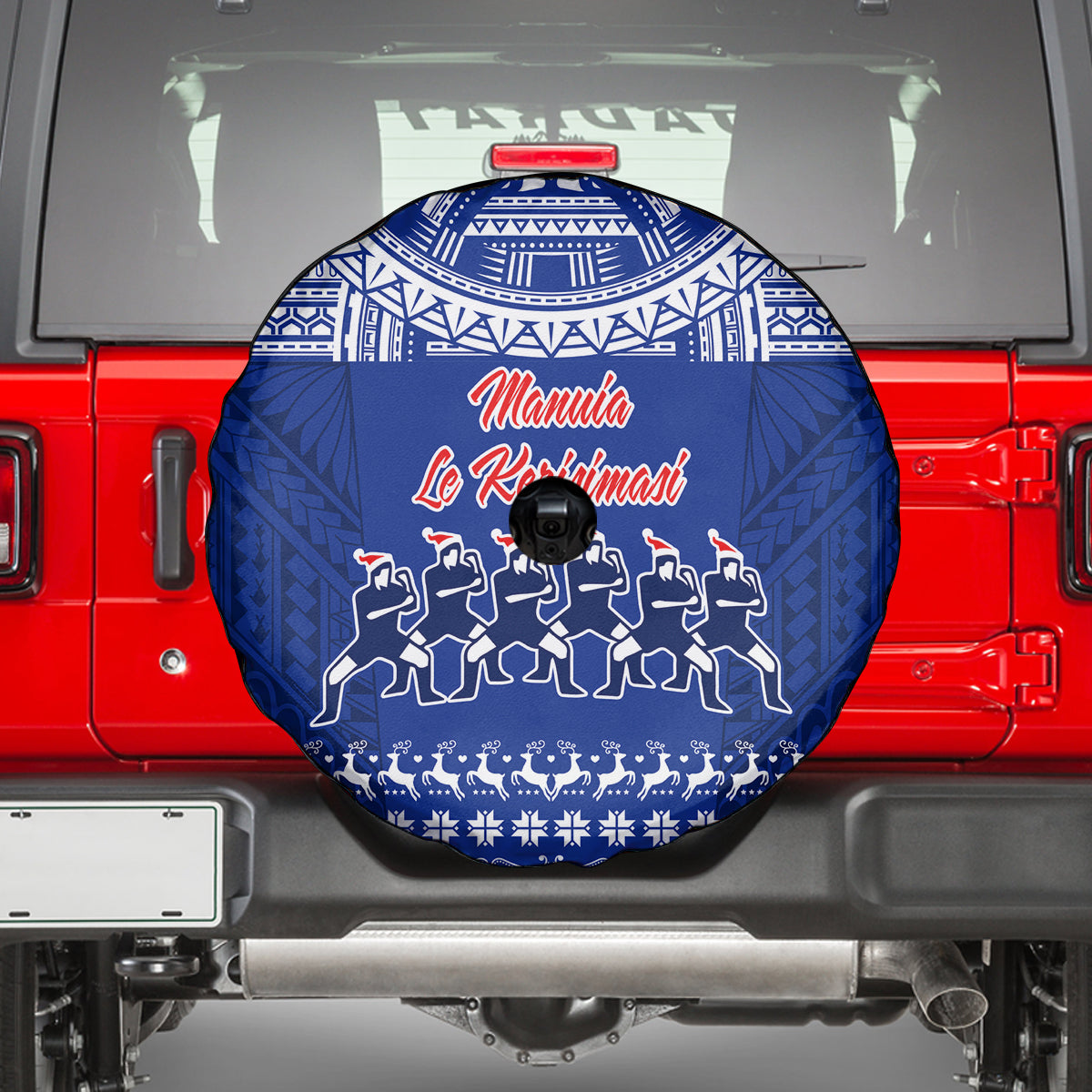 Toa Samoa Christmas Spare Tire Cover Samoa Siva Tau Manuia Le Kerisimasi Blue Vibe - Wonder Print Shop