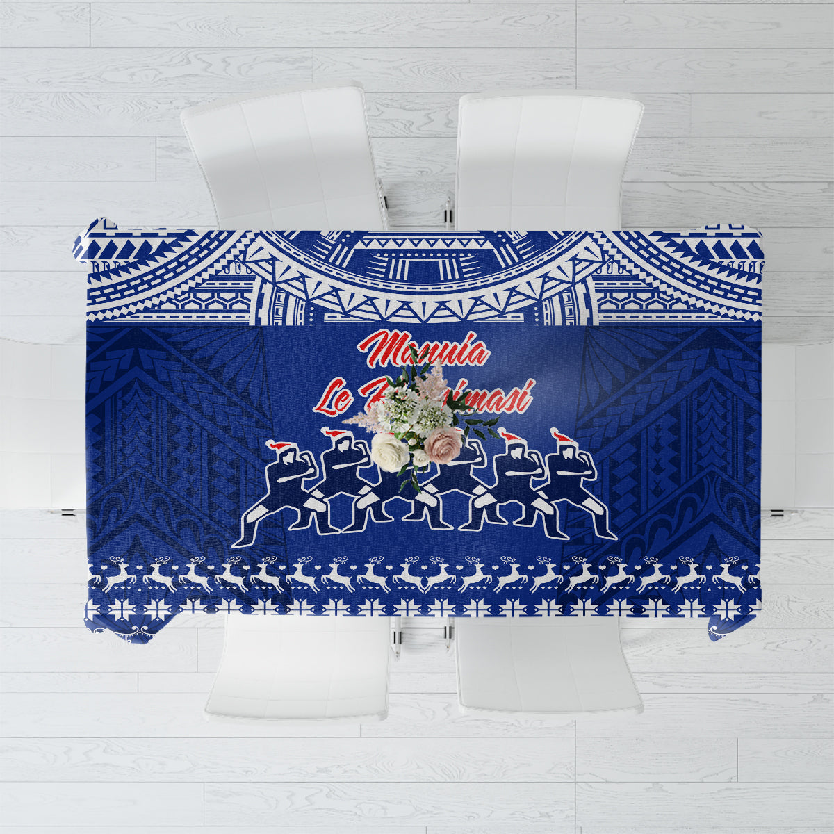 Toa Samoa Christmas Tablecloth Samoa Siva Tau Manuia Le Kerisimasi Blue Vibe - Wonder Print Shop