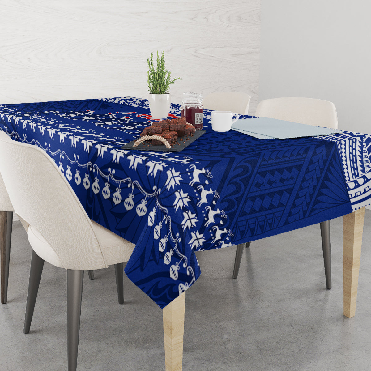 Toa Samoa Christmas Tablecloth Samoa Siva Tau Manuia Le Kerisimasi Blue Vibe - Wonder Print Shop