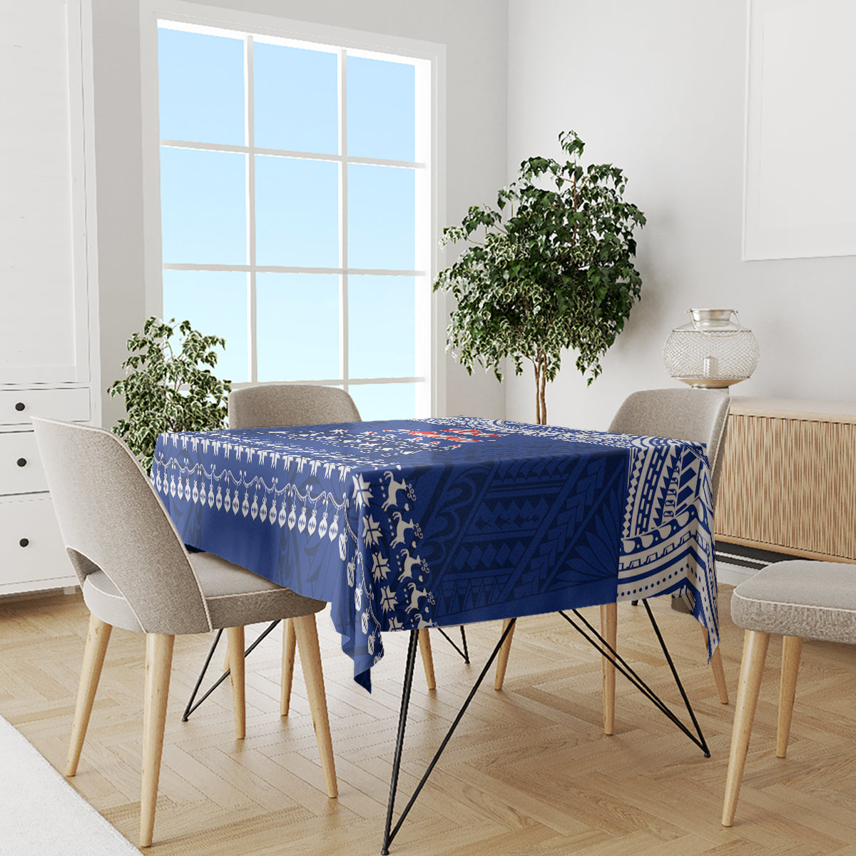 Toa Samoa Christmas Tablecloth Samoa Siva Tau Manuia Le Kerisimasi Blue Vibe - Wonder Print Shop