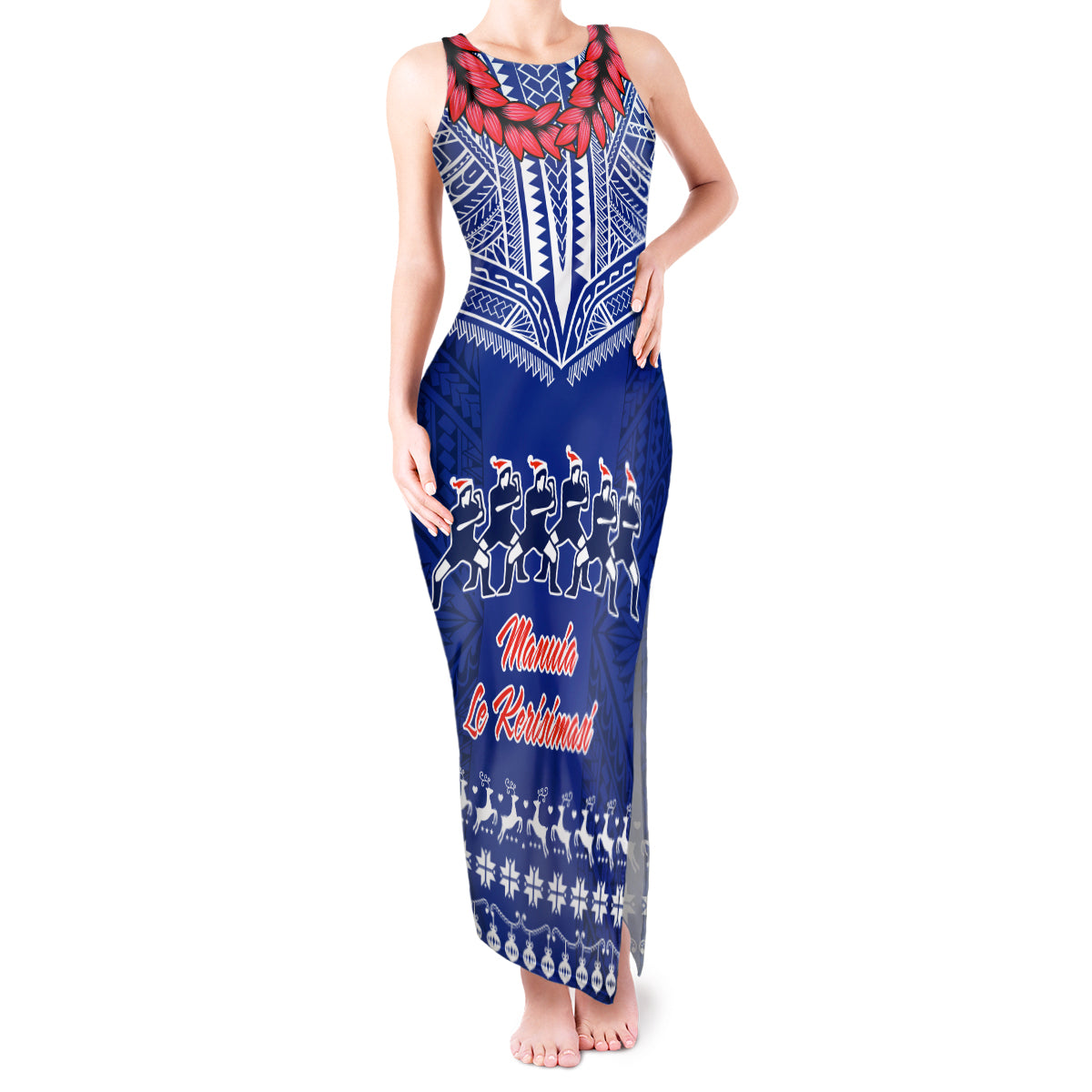 Toa Samoa Christmas Tank Maxi Dress Samoa Siva Tau Manuia Le Kerisimasi Blue Vibe - Wonder Print Shop