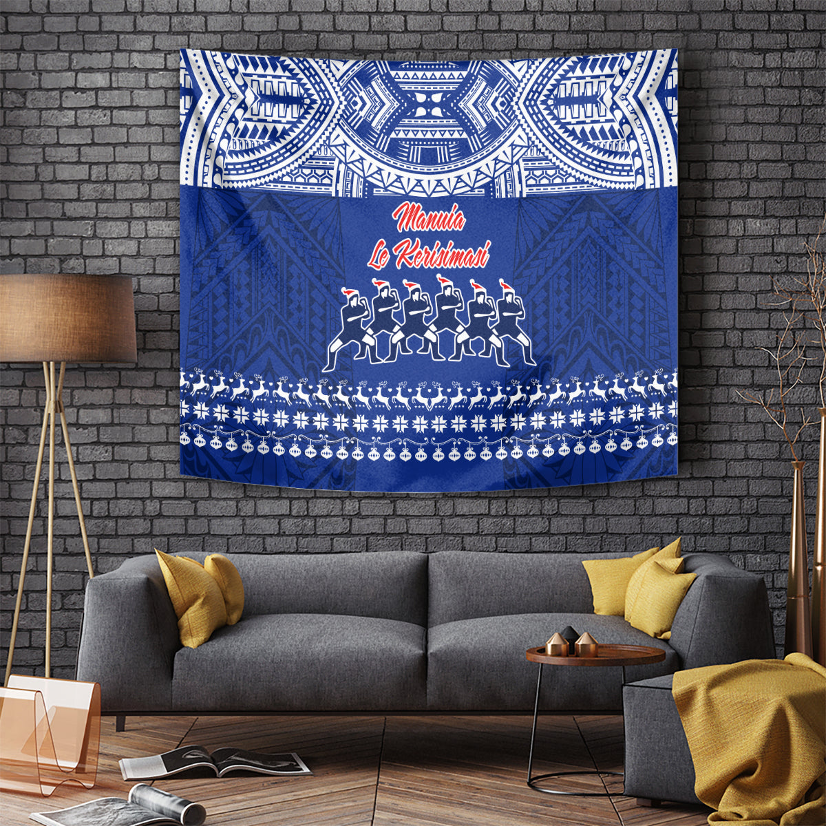 Toa Samoa Christmas Tapestry Samoa Siva Tau Manuia Le Kerisimasi Blue Vibe - Wonder Print Shop