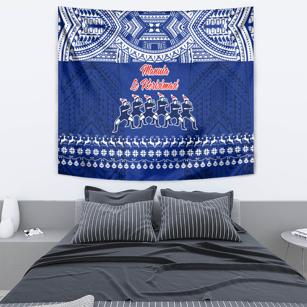 Toa Samoa Christmas Tapestry Samoa Siva Tau Manuia Le Kerisimasi Blue Vibe - Wonder Print Shop