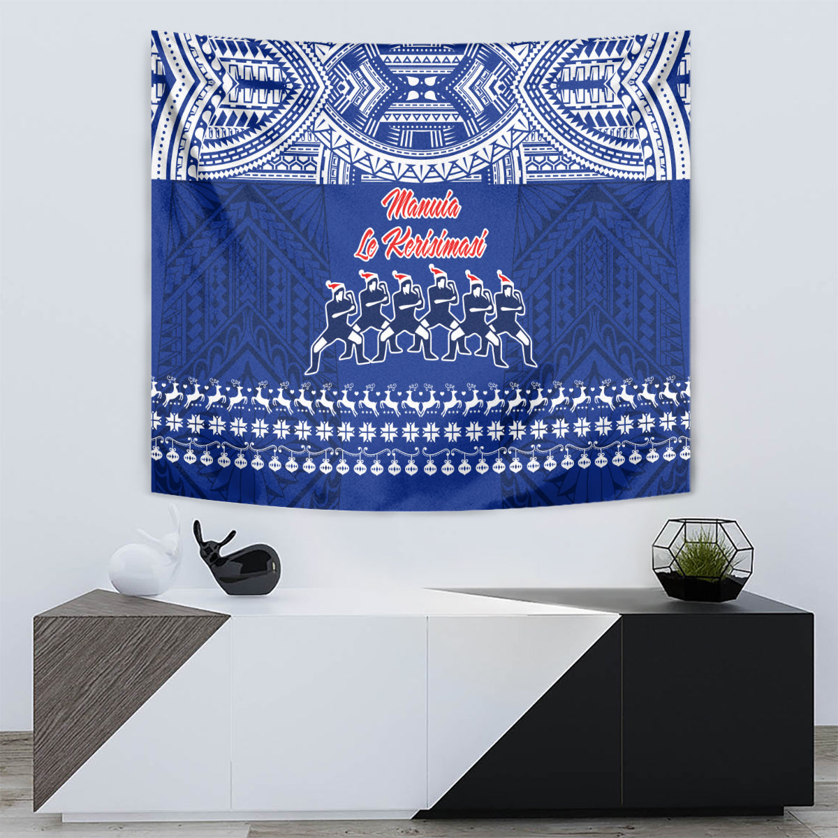 Toa Samoa Christmas Tapestry Samoa Siva Tau Manuia Le Kerisimasi Blue Vibe - Wonder Print Shop