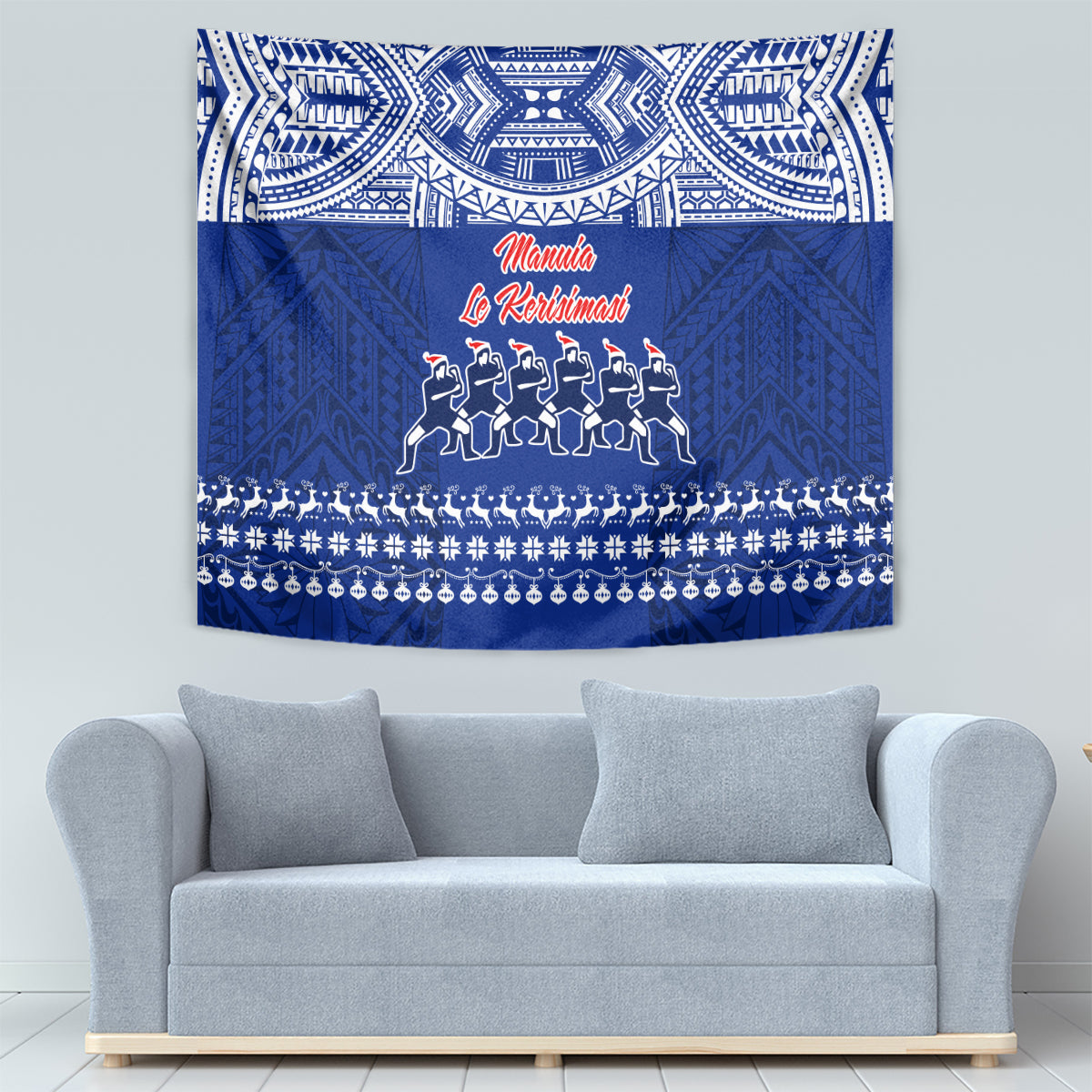 Toa Samoa Christmas Tapestry Samoa Siva Tau Manuia Le Kerisimasi Blue Vibe - Wonder Print Shop