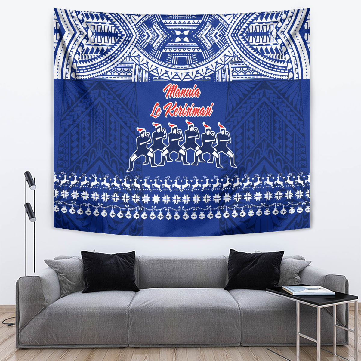 Toa Samoa Christmas Tapestry Samoa Siva Tau Manuia Le Kerisimasi Blue Vibe - Wonder Print Shop