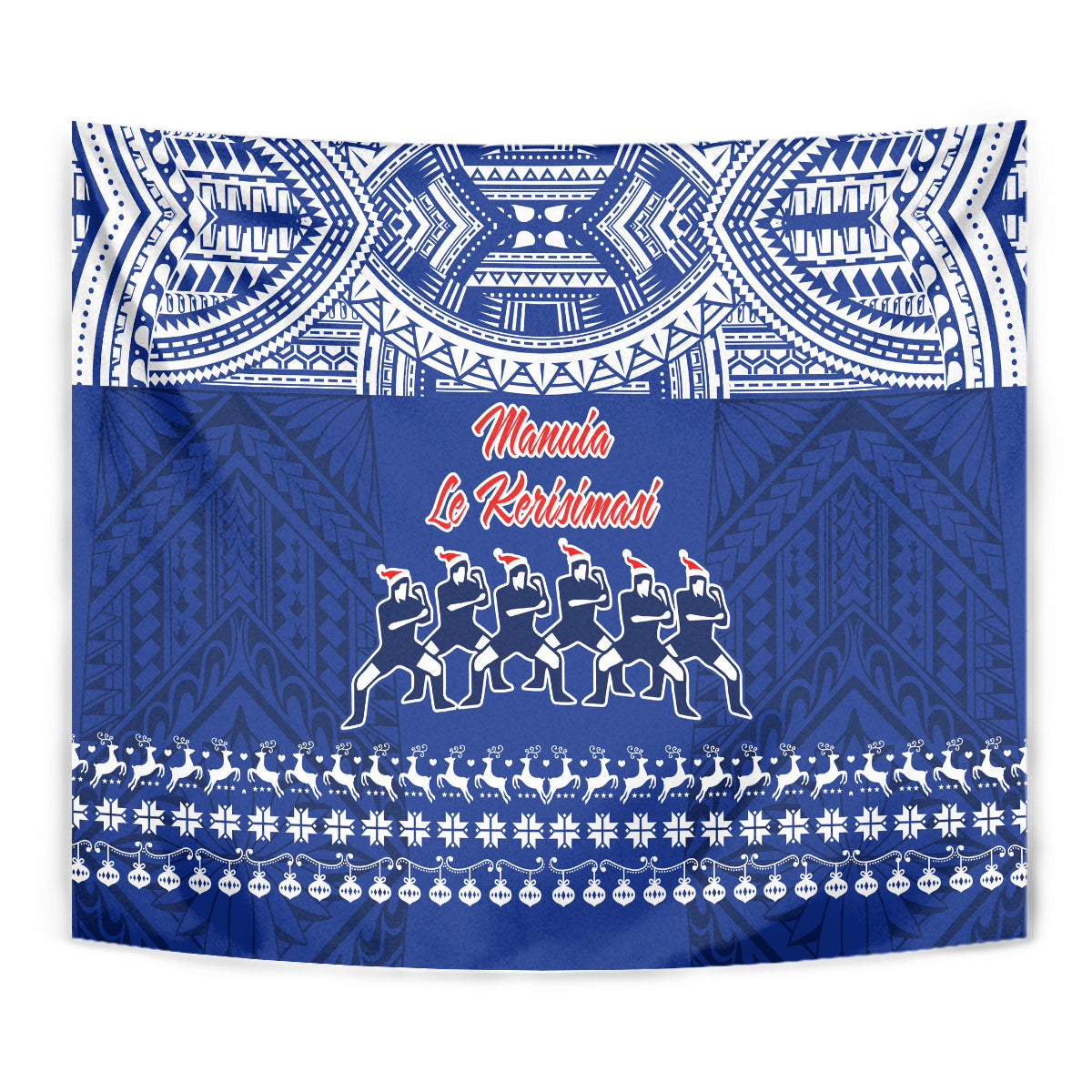 Toa Samoa Christmas Tapestry Samoa Siva Tau Manuia Le Kerisimasi Blue Vibe - Wonder Print Shop