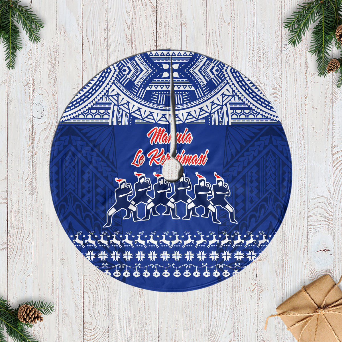 Toa Samoa Christmas Tree Skirt Samoa Siva Tau Manuia Le Kerisimasi Blue Vibe - Wonder Print Shop