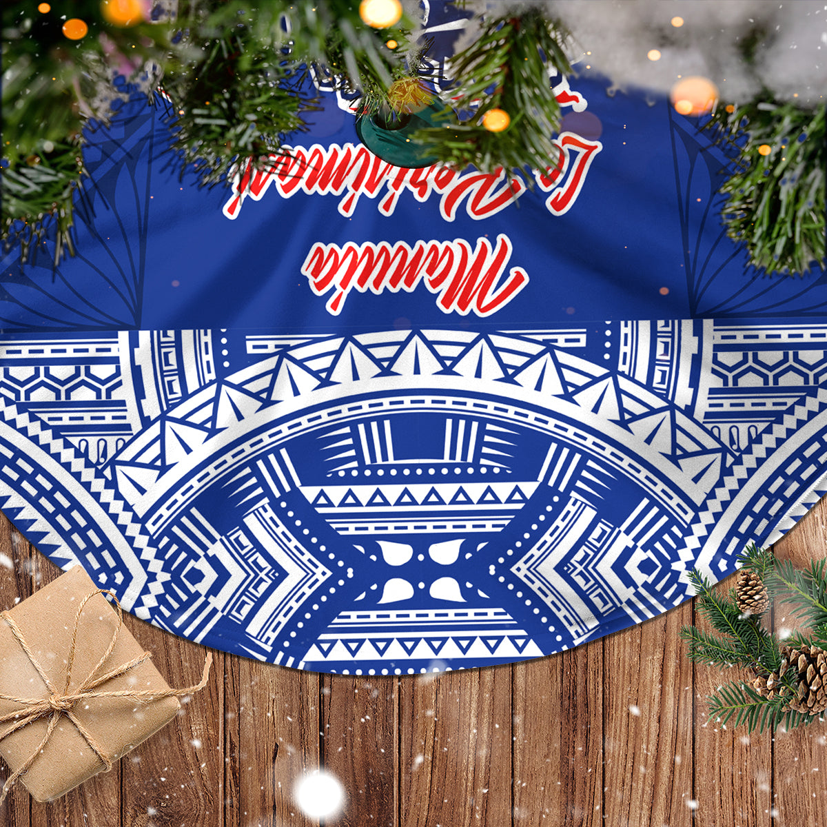 Toa Samoa Christmas Tree Skirt Samoa Siva Tau Manuia Le Kerisimasi Blue Vibe - Wonder Print Shop