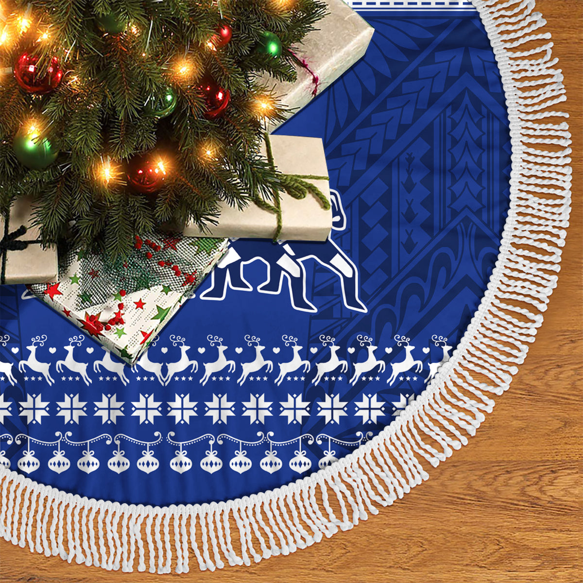 Toa Samoa Christmas Tree Skirt Samoa Siva Tau Manuia Le Kerisimasi Blue Vibe - Wonder Print Shop
