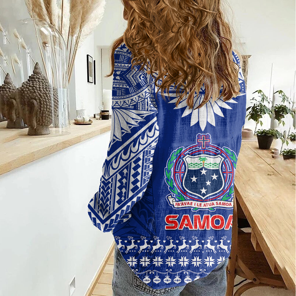 Toa Samoa Christmas Women Casual Shirt Samoa Siva Tau Manuia Le Kerisimasi Blue Vibe - Wonder Print Shop