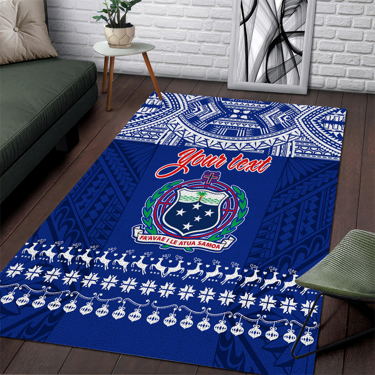 Personalised Toa Samoa Christmas Area Rug Samoa Siva Tau Manuia Le Kerisimasi Blue Vibe LT9 - Wonder Print Shop