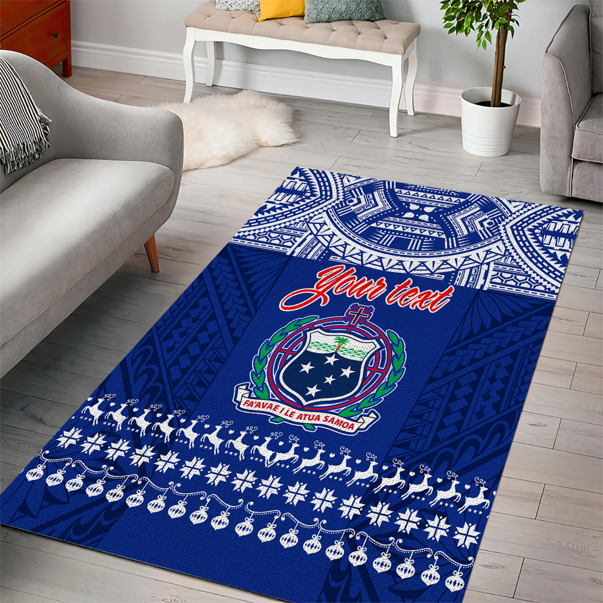 Personalised Toa Samoa Christmas Area Rug Samoa Siva Tau Manuia Le Kerisimasi Blue Vibe LT9 - Wonder Print Shop
