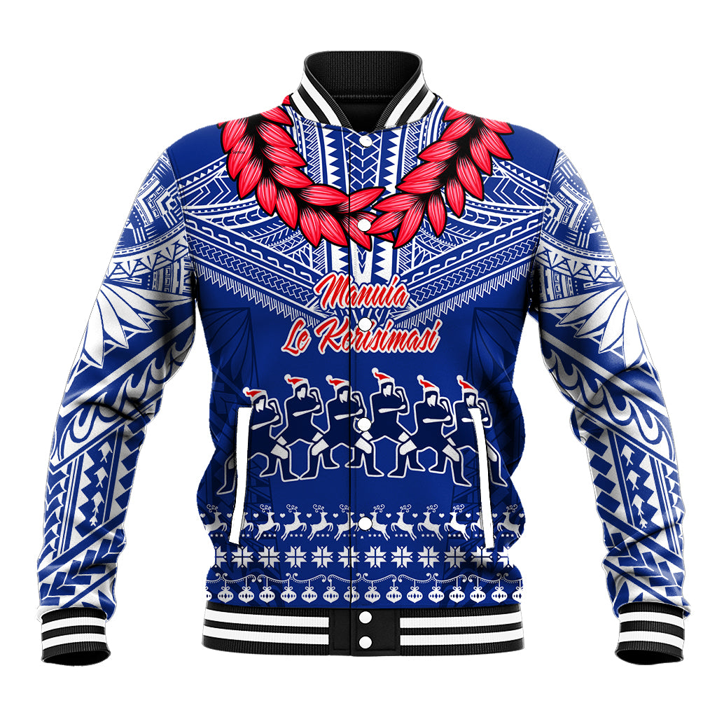 Personalised Toa Samoa Christmas Baseball Jacket Samoa Siva Tau Manuia Le Kerisimasi Blue Vibe LT9 - Wonder Print Shop