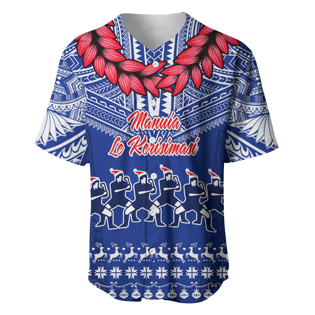 Personalised Toa Samoa Christmas Baseball Jersey Samoa Siva Tau Manuia Le Kerisimasi Blue Vibe LT9 - Wonder Print Shop