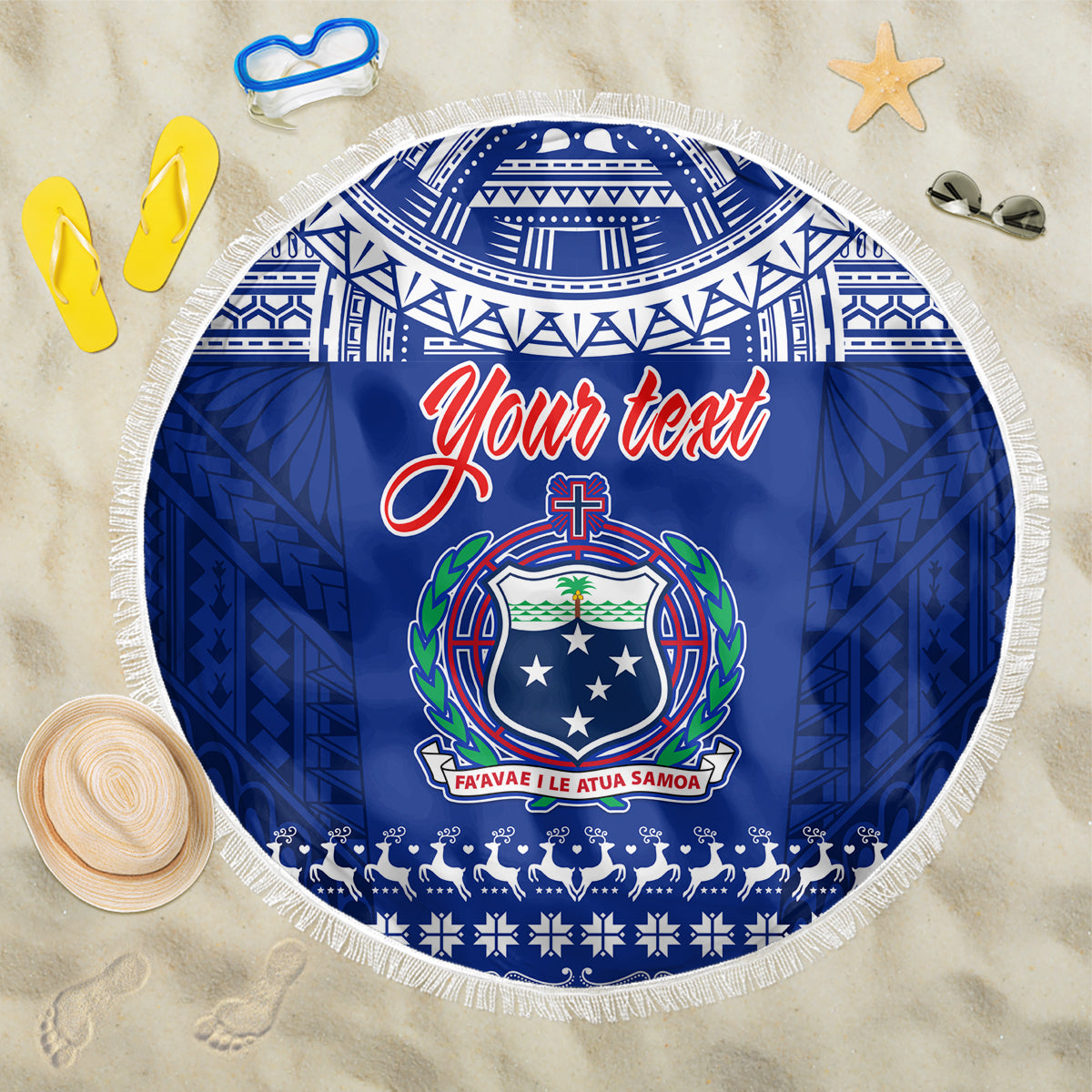 Personalised Toa Samoa Christmas Beach Blanket Samoa Siva Tau Manuia Le Kerisimasi Blue Vibe LT9 - Wonder Print Shop