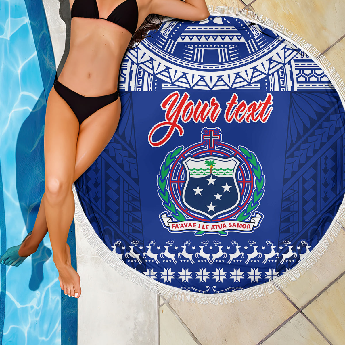 Personalised Toa Samoa Christmas Beach Blanket Samoa Siva Tau Manuia Le Kerisimasi Blue Vibe LT9 - Wonder Print Shop