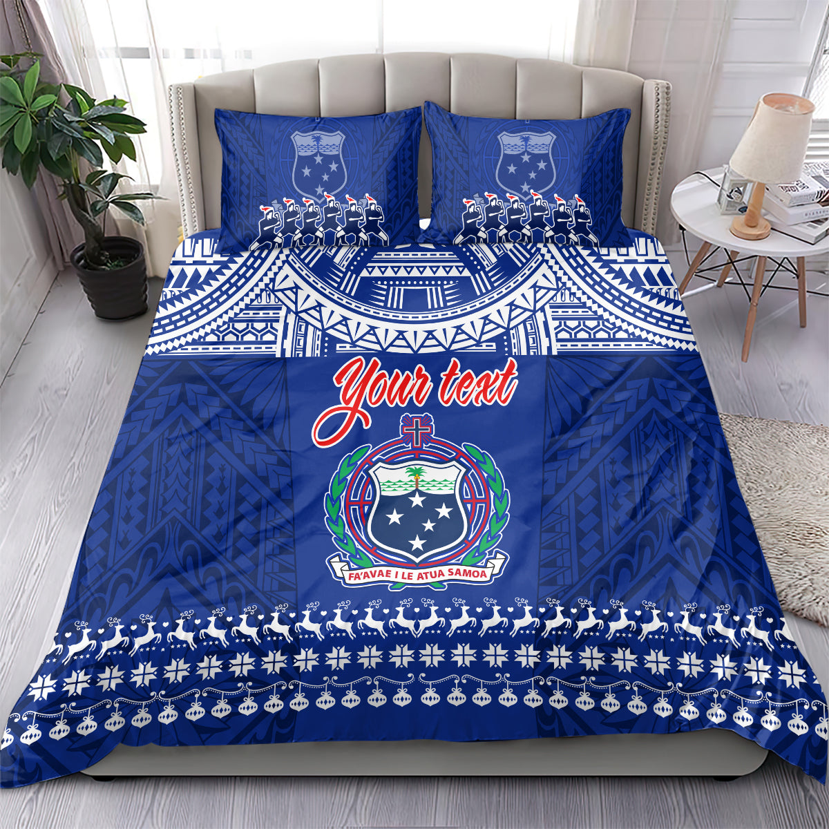 Personalised Toa Samoa Christmas Bedding Set Samoa Siva Tau Manuia Le Kerisimasi Blue Vibe LT9 - Wonder Print Shop