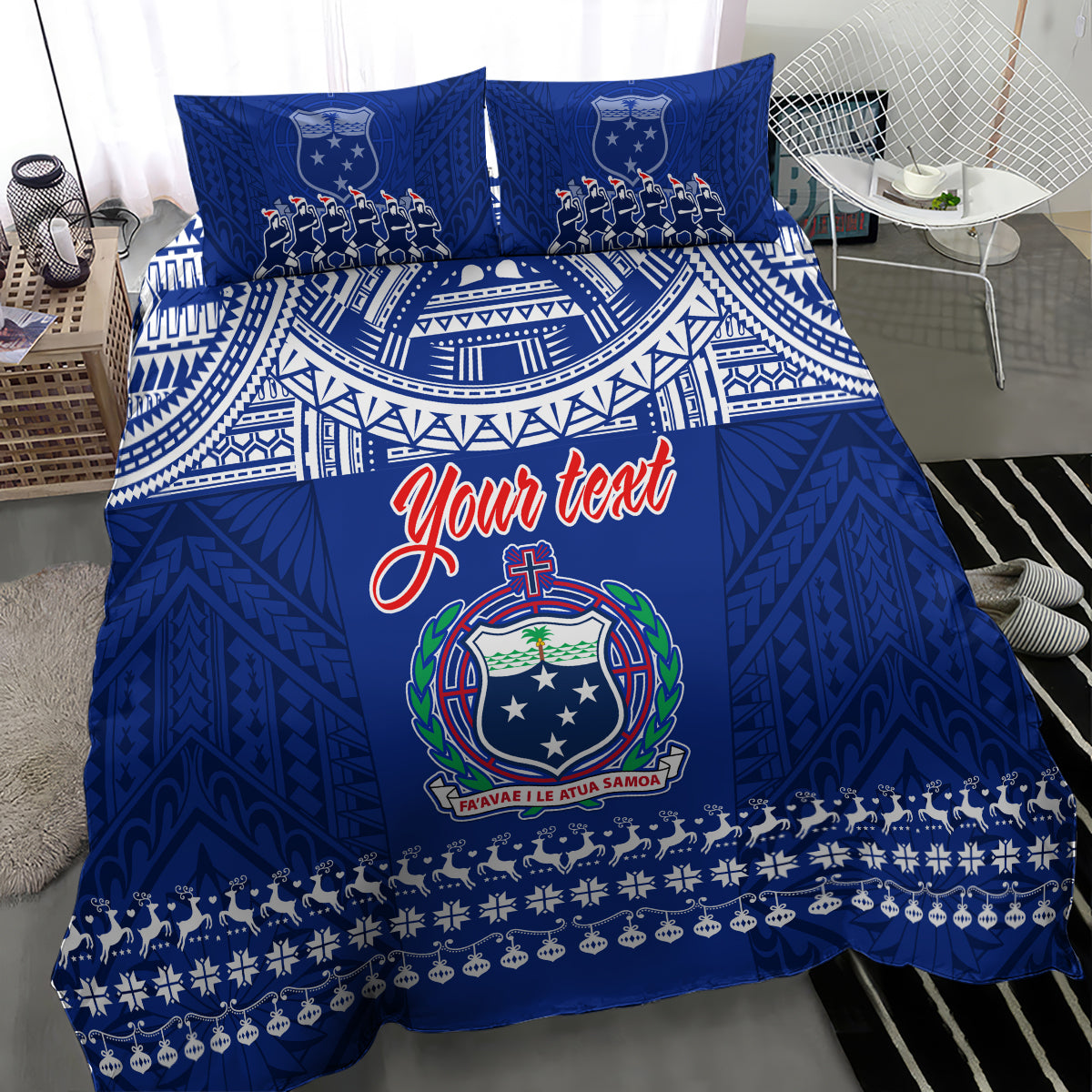 Personalised Toa Samoa Christmas Bedding Set Samoa Siva Tau Manuia Le Kerisimasi Blue Vibe LT9 - Wonder Print Shop