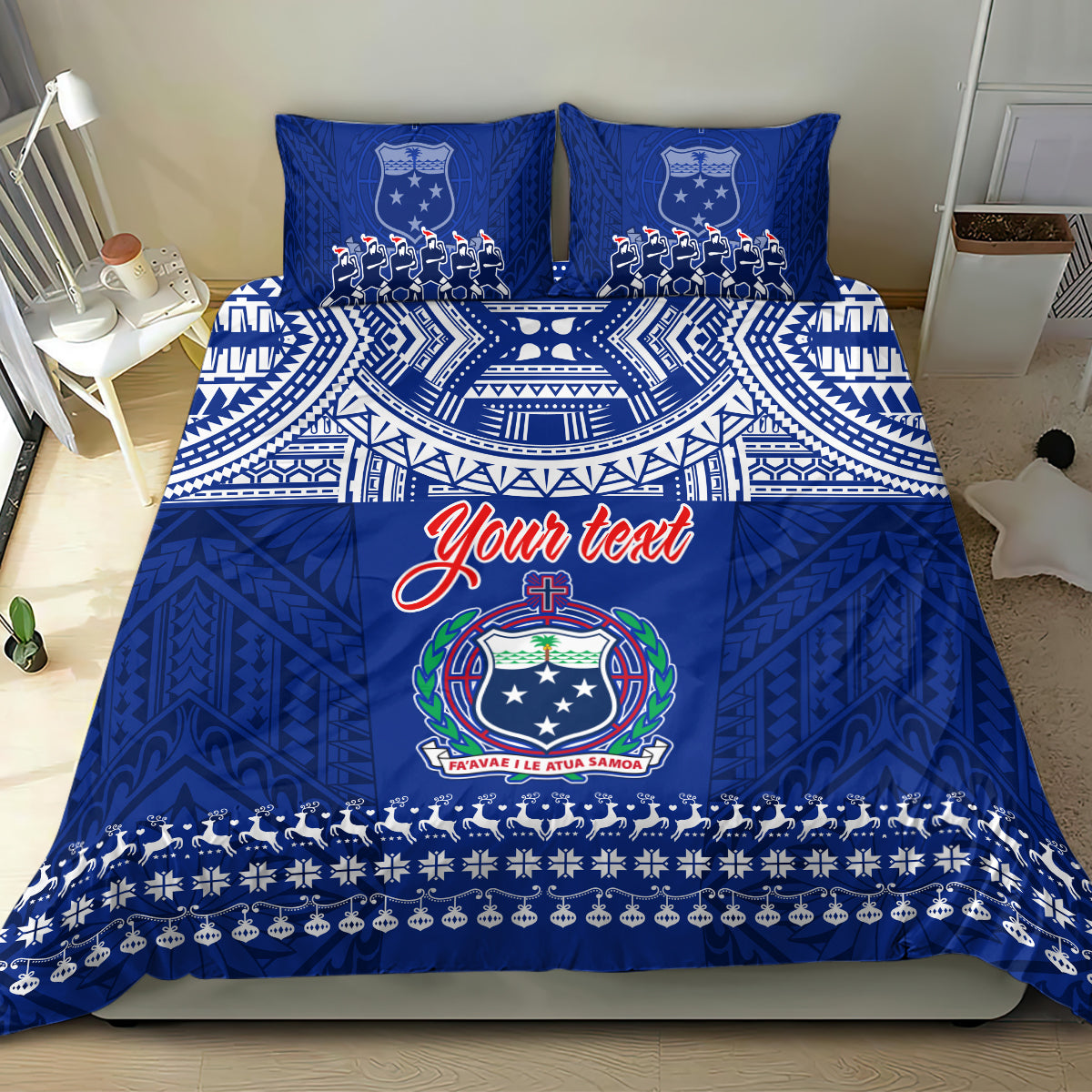 Personalised Toa Samoa Christmas Bedding Set Samoa Siva Tau Manuia Le Kerisimasi Blue Vibe LT9 - Wonder Print Shop
