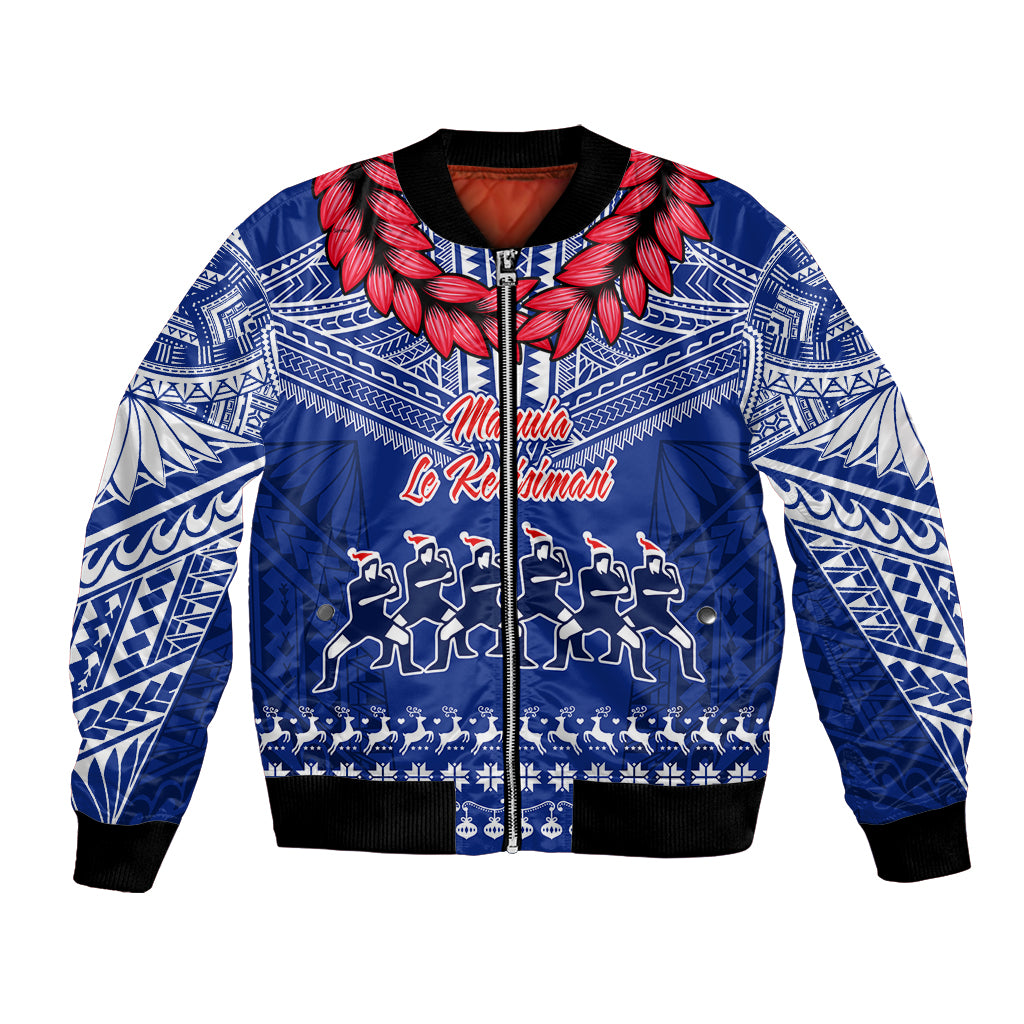 Personalised Toa Samoa Christmas Bomber Jacket Samoa Siva Tau Manuia Le Kerisimasi Blue Vibe LT9 - Wonder Print Shop