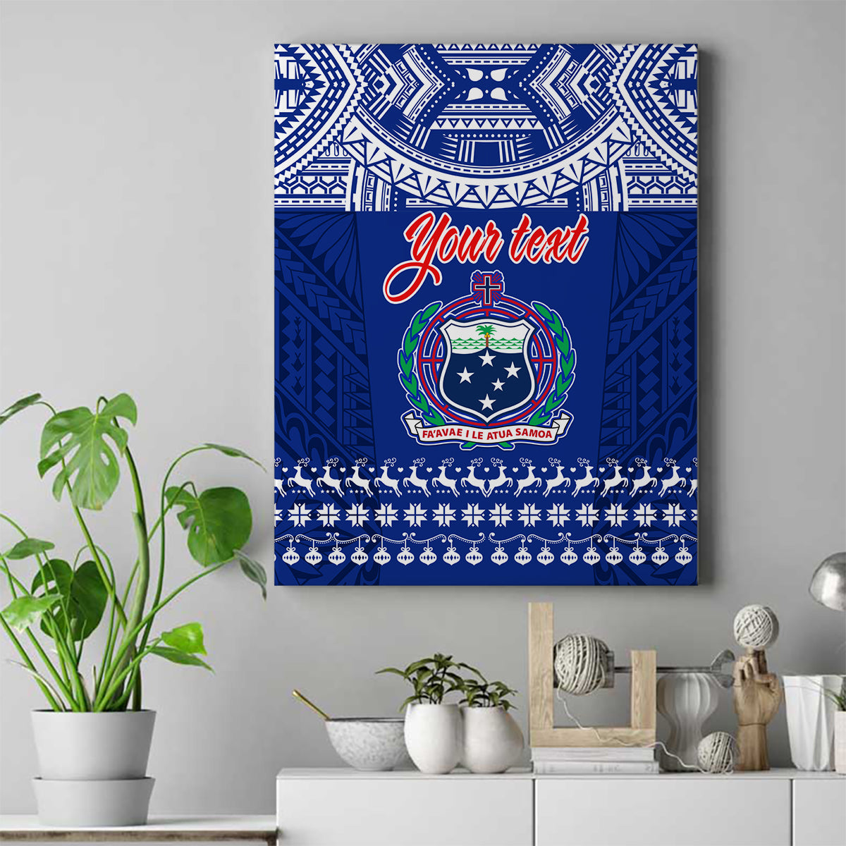 Personalised Toa Samoa Christmas Canvas Wall Art Samoa Siva Tau Manuia Le Kerisimasi Blue Vibe LT9 - Wonder Print Shop